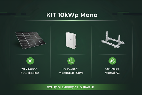 Kit fotovoltaic 10 kWp monofazat - Canadian Solar, Invertor 10kW, Structura K2