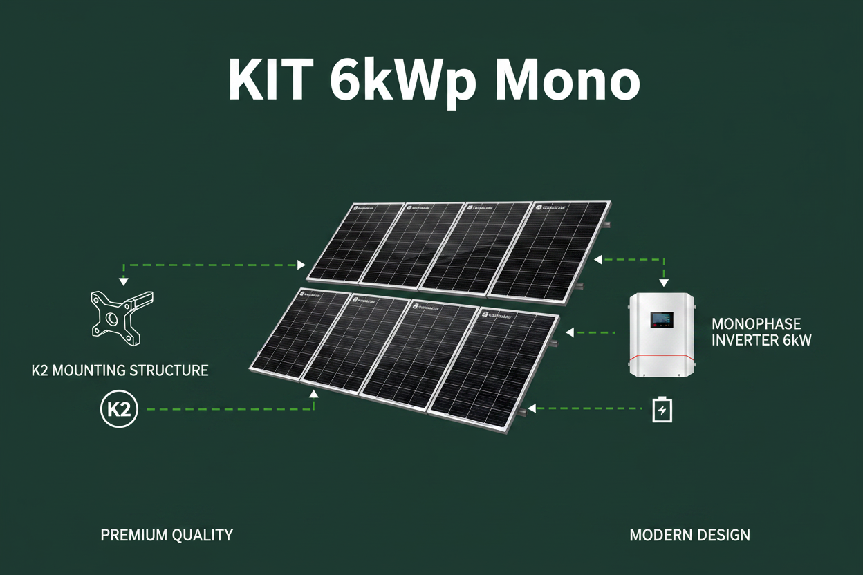 Kit fotovoltaic 6 kWp monofazat - Canadian Solar, Invertor 6kW, Structura K2