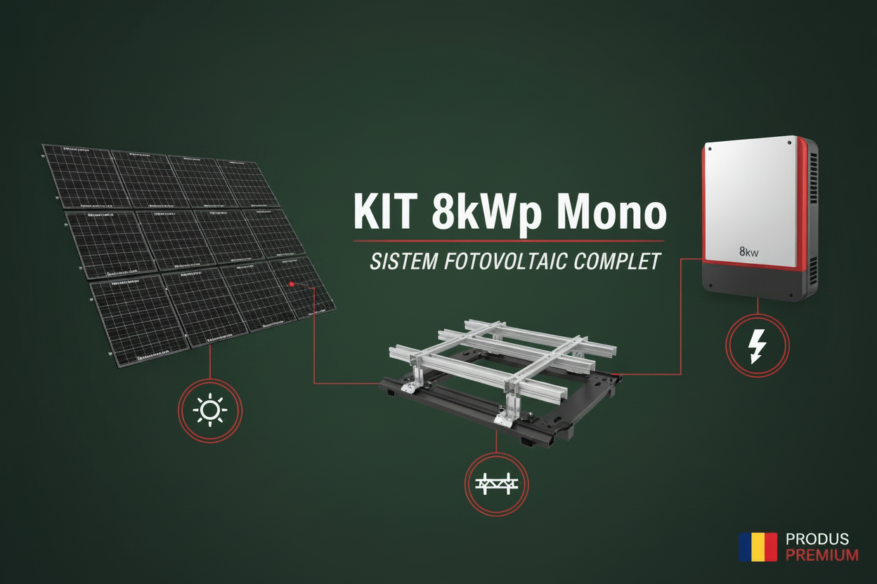 Kit fotovoltaic 8 kWp monofazat - Canadian Solar, Invertor 8kW, Structura K2
